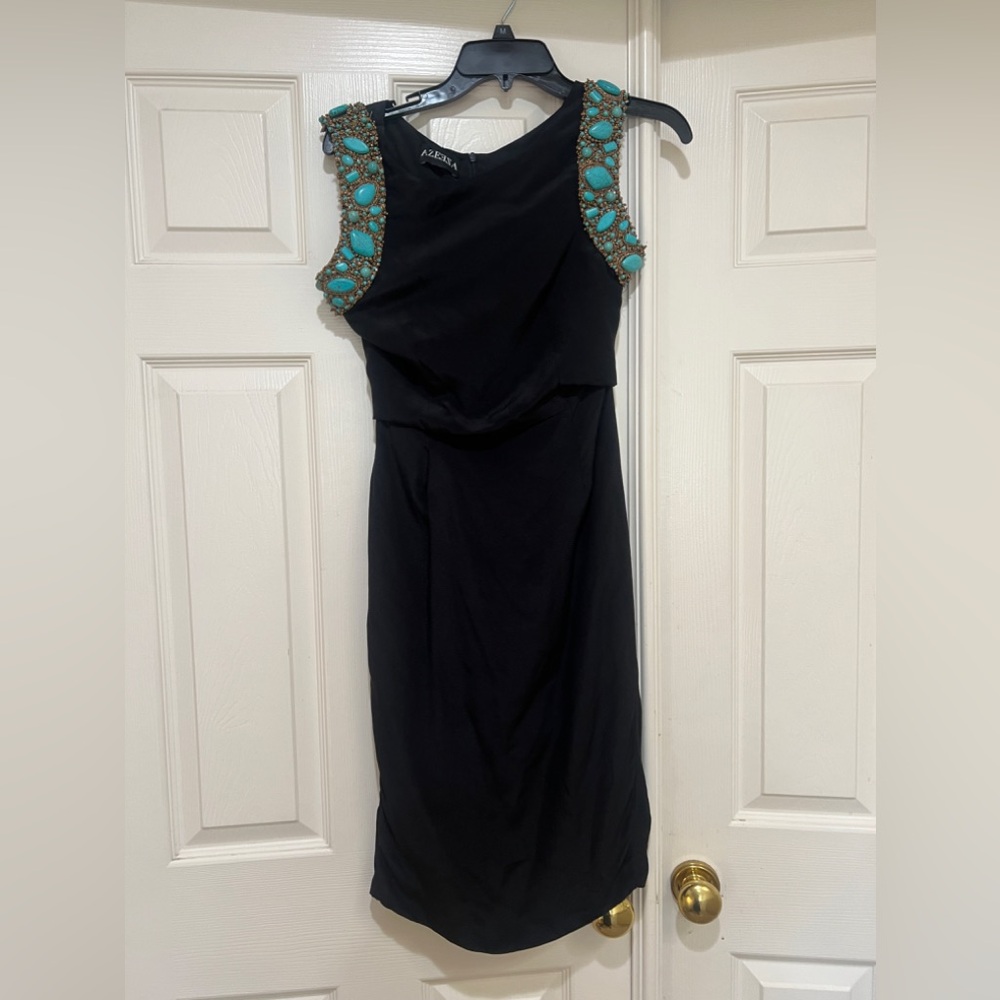 AZEEZA Black Silk Beaded‎ Sleeveless Mini Pencil Dress Size 6